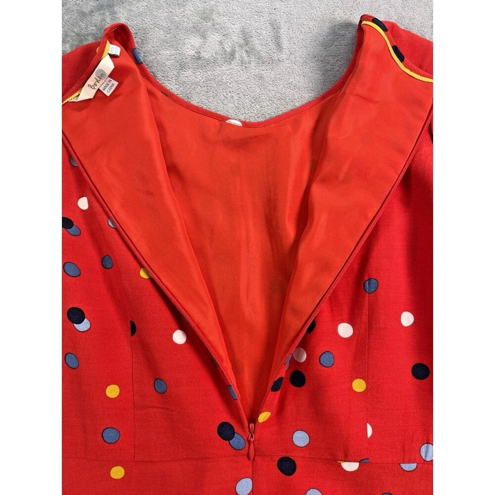 Boden NEW fit & flare round neck red colored dot lined dress sz 12L city classic - Picture 6 of 10